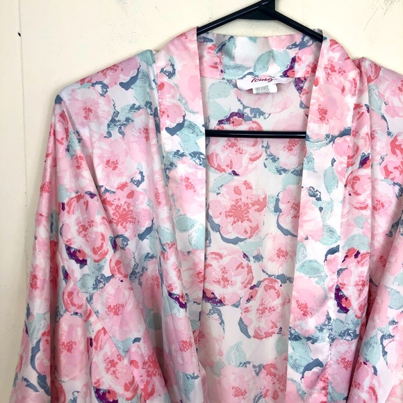 Floral Print Belted Satin Robe Sz S/M - Picture 3 of 9